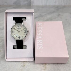 Kessaris Women’s Mother Of Pearl Crystal Accent Adjustable Watch